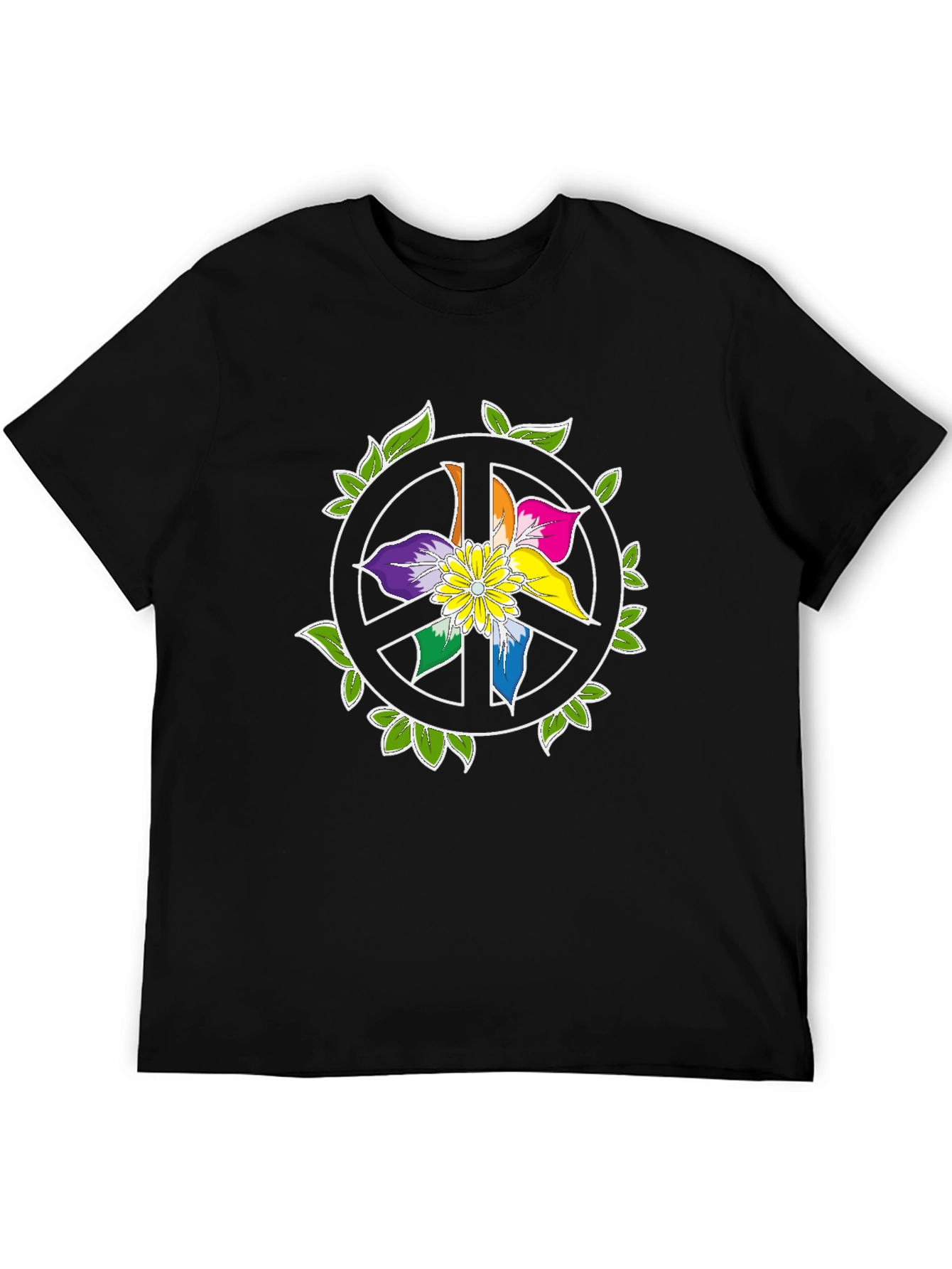 Camiseta Negra Peace & Flower Power