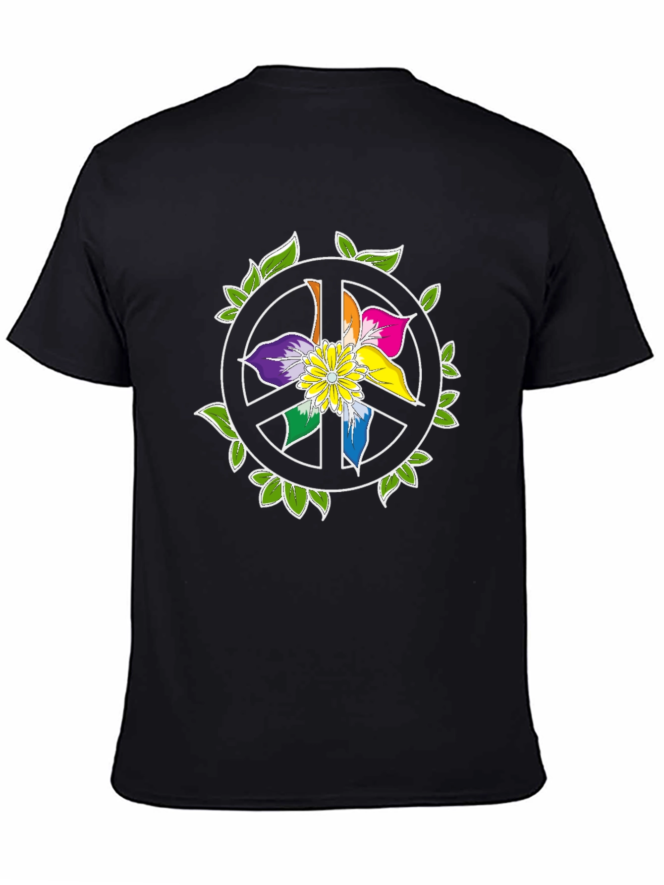 Camiseta Negra Peace & Flower Power