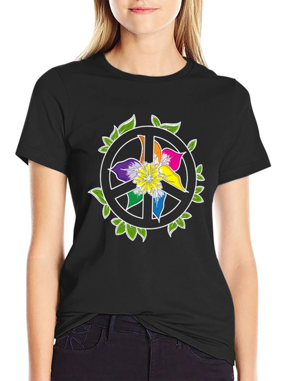 Camiseta Negra Peace & Flower Power