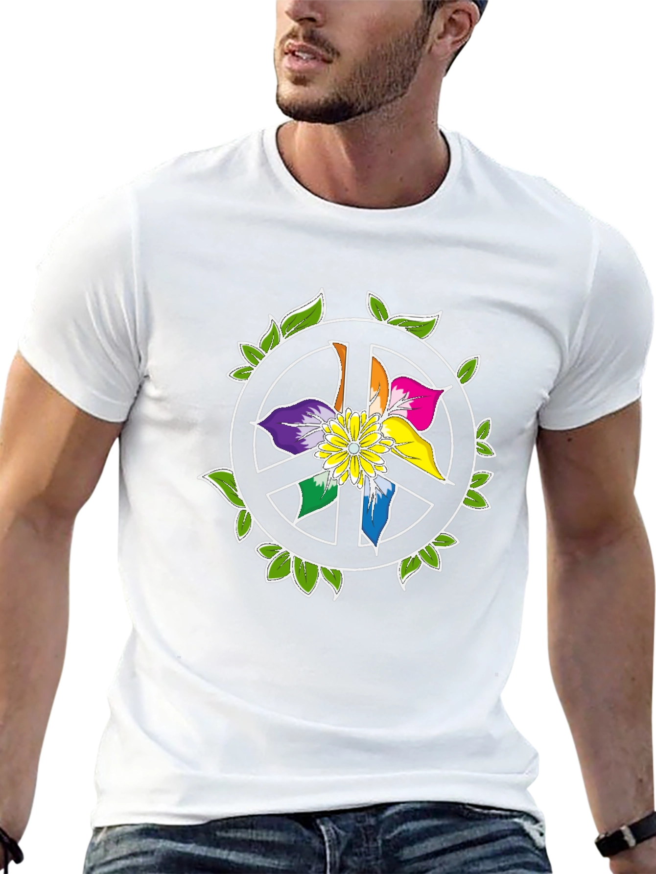 Camiseta Negra Peace & Flower Power