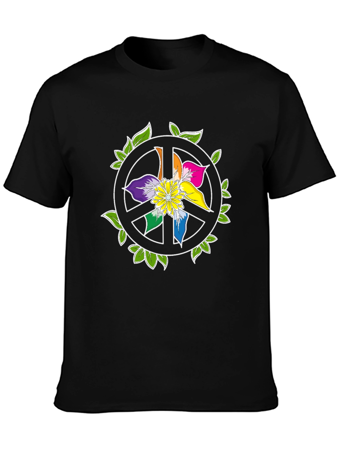 Camiseta Negra Peace & Flower Power