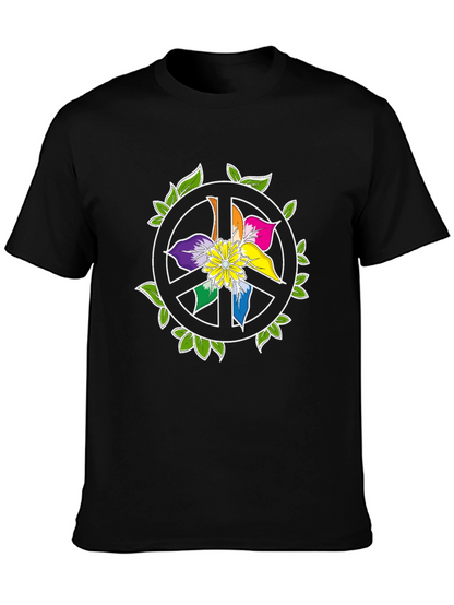 Camiseta Negra Peace & Flower Power