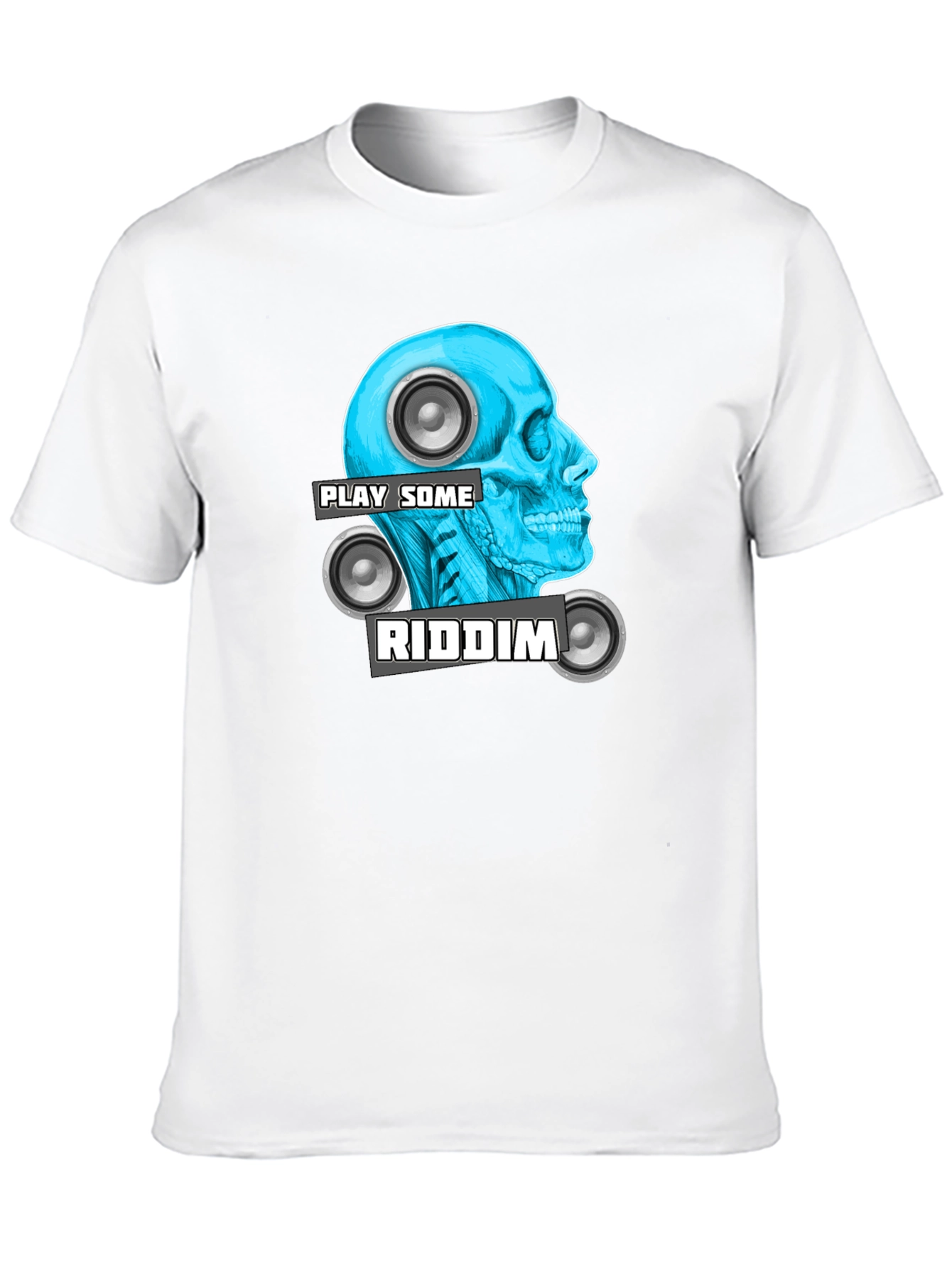 Camiseta Negra Play Some Riddim con Diseño de Cráneo