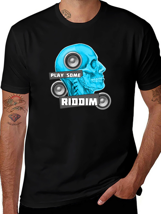 Camiseta Negra Play Some Riddim con Diseño de Cráneo