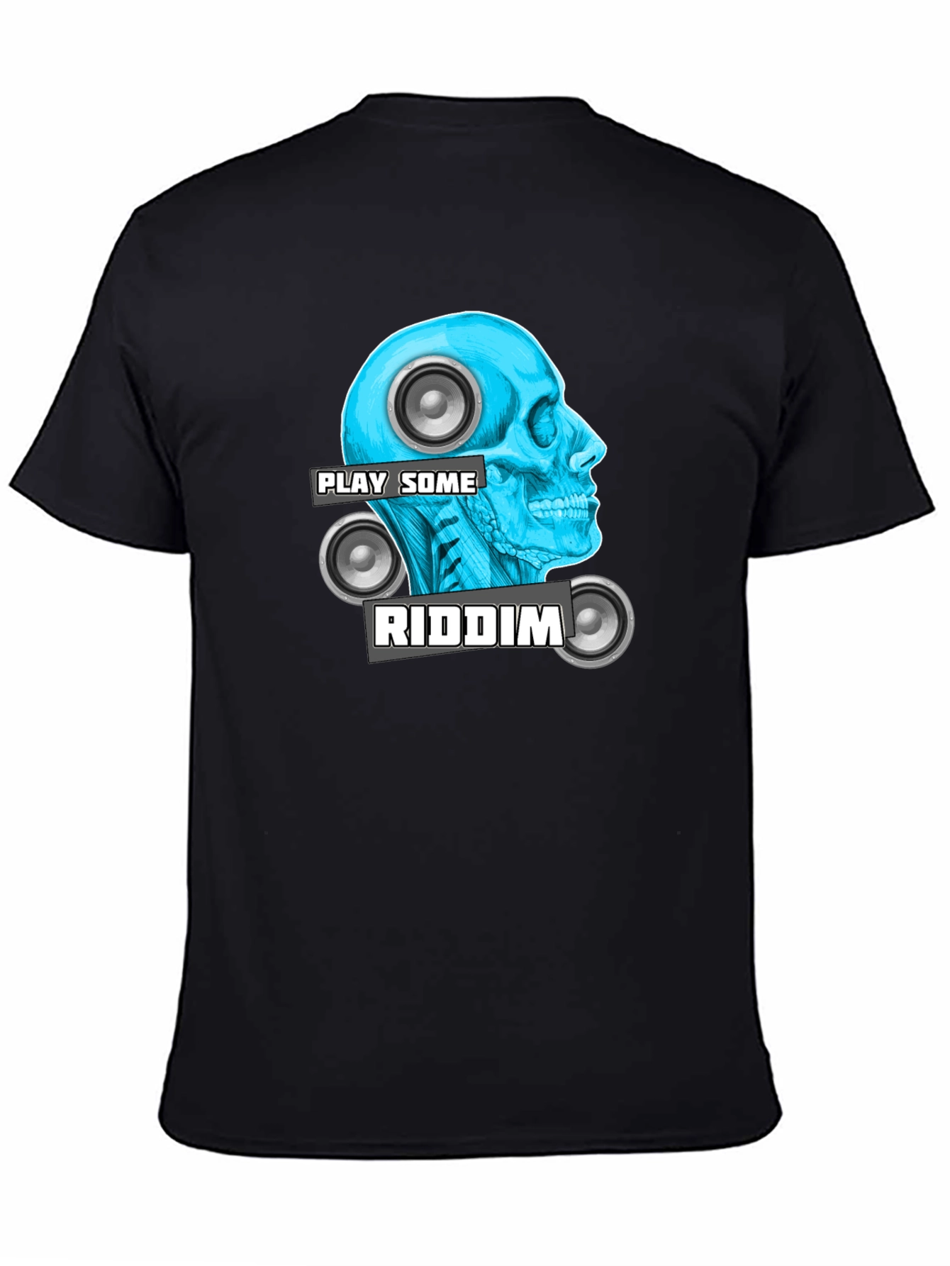 Camiseta Negra Play Some Riddim con Diseño de Cráneo