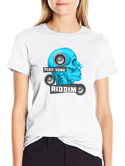 Camiseta Negra Play Some Riddim con Diseño de Cráneo