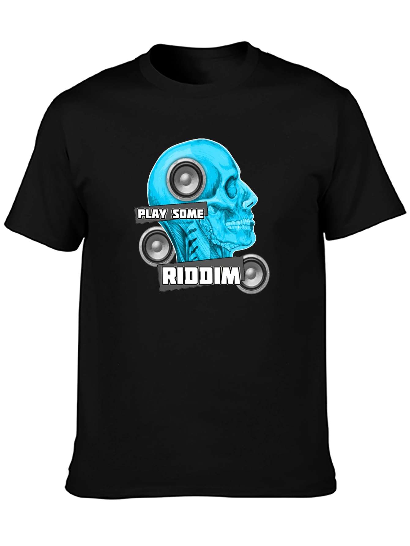 Camiseta Negra Play Some Riddim con Diseño de Cráneo