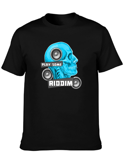Camiseta Negra Play Some Riddim con Diseño de Cráneo