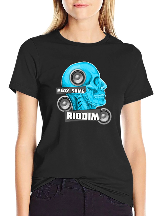 Camiseta Negra Play Some Riddim con Diseño de Cráneo