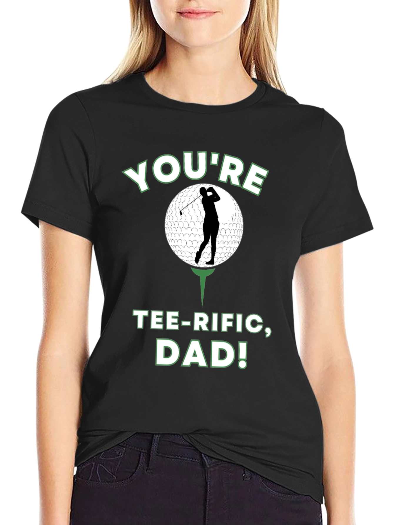Camiseta Negra Divertida para Papá Golfista - ¡Tee-riffic!