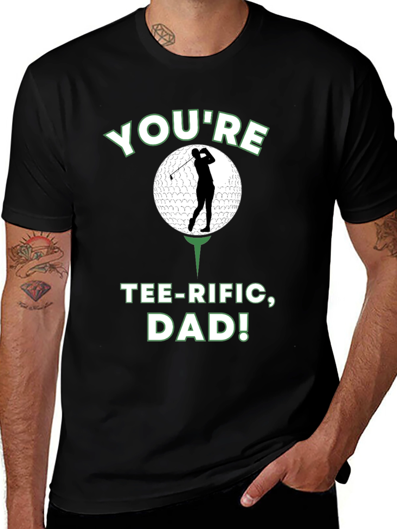Camiseta Negra Divertida para Papá Golfista - ¡Tee-riffic!