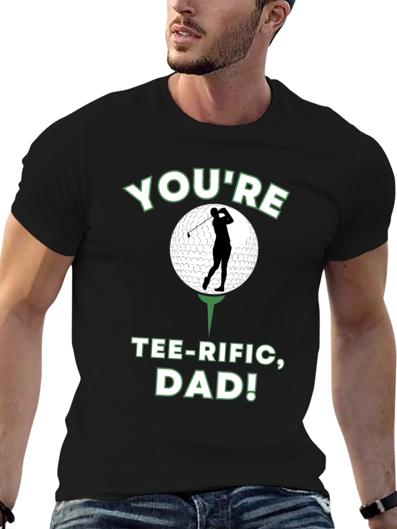 Camiseta Negra Divertida para Papá Golfista - ¡Tee-riffic!