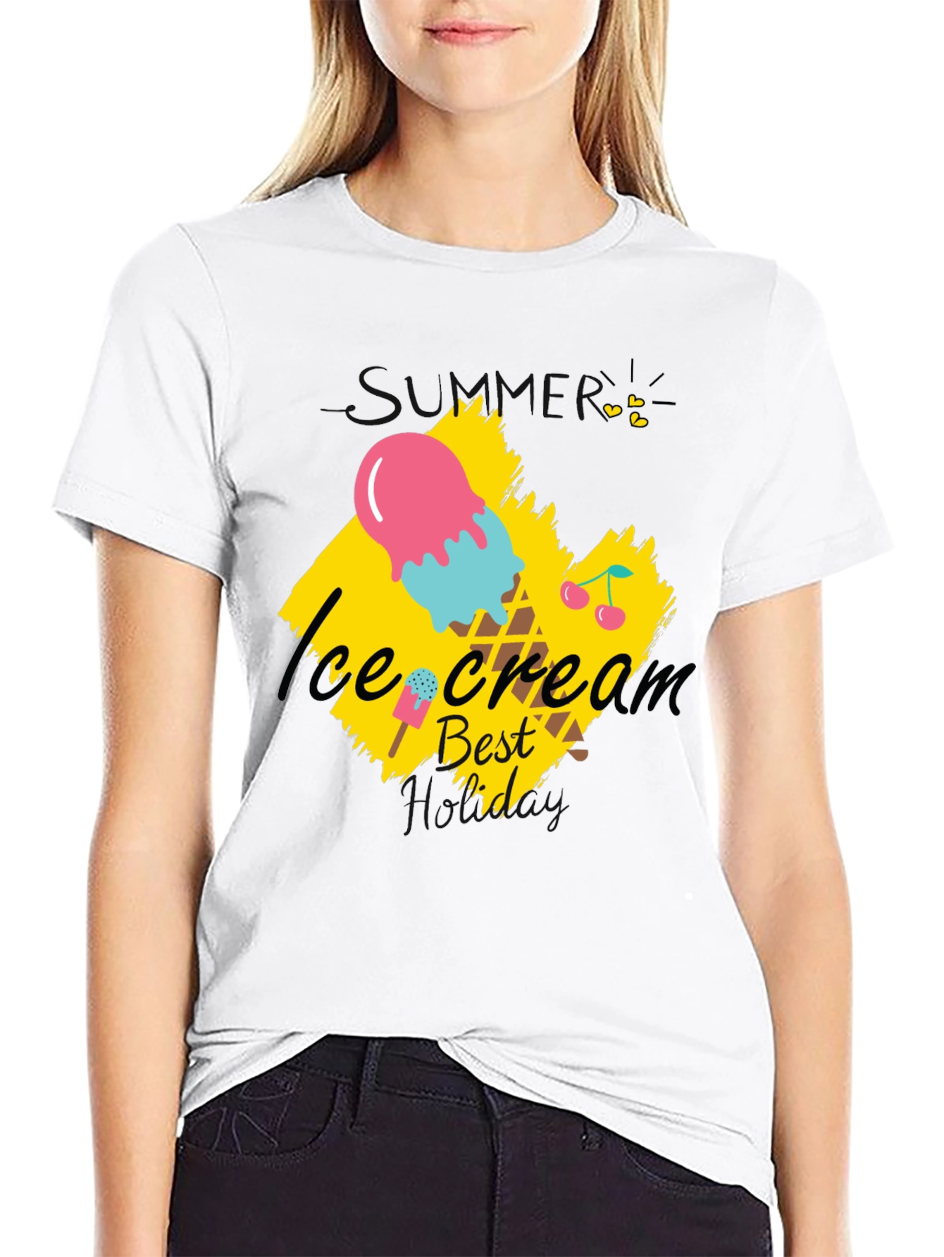 Camiseta Negra con Diseño de Helado