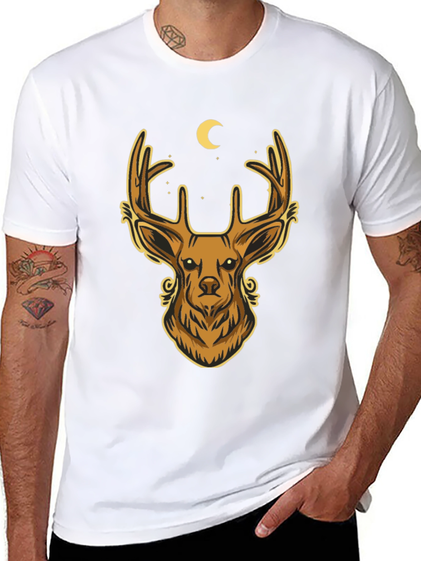 Camiseta Negra con Diseño de Ciervo Místico