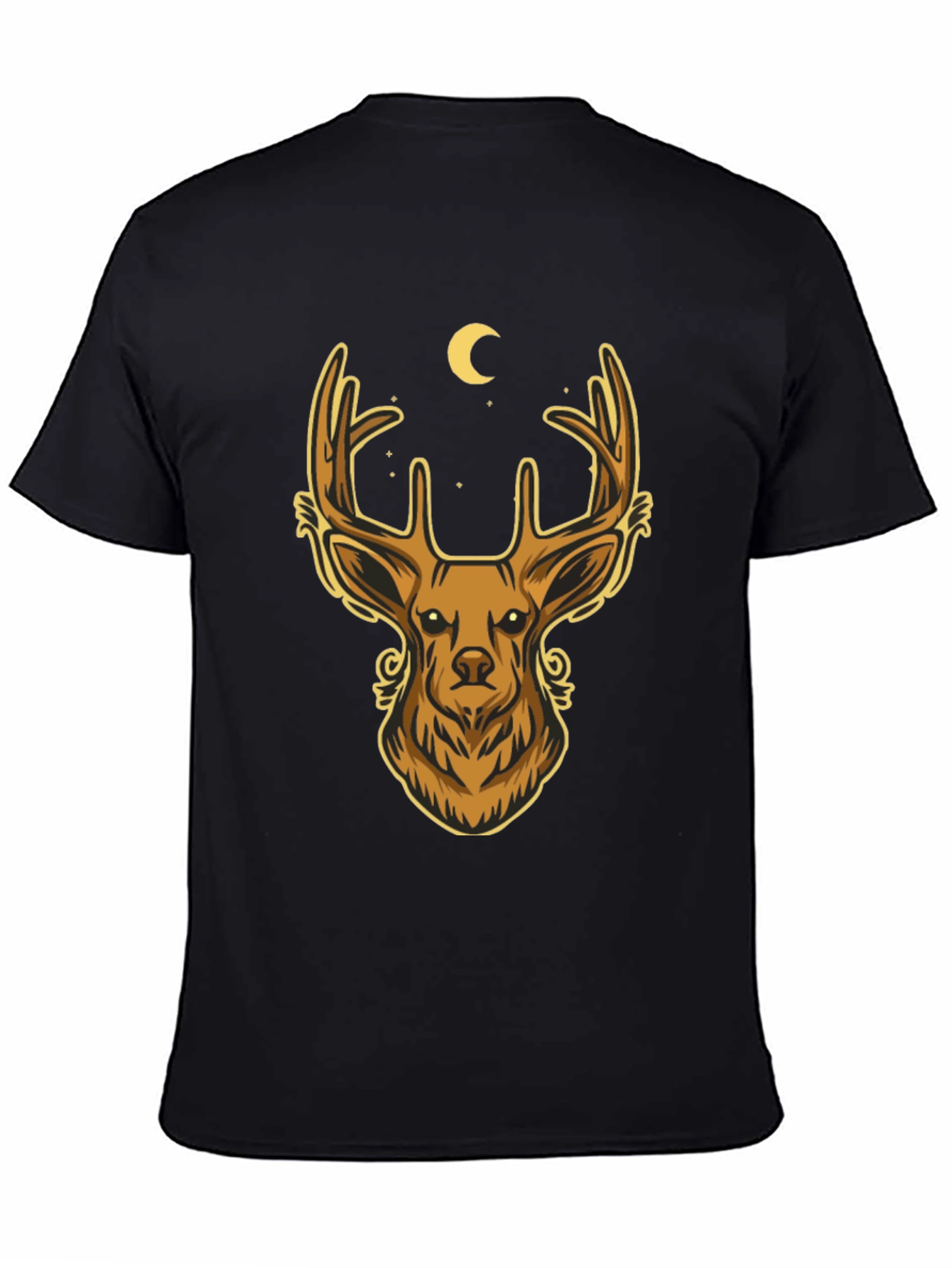 Camiseta Negra con Diseño de Ciervo Místico