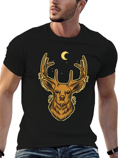 Camiseta Negra con Diseño de Ciervo Místico