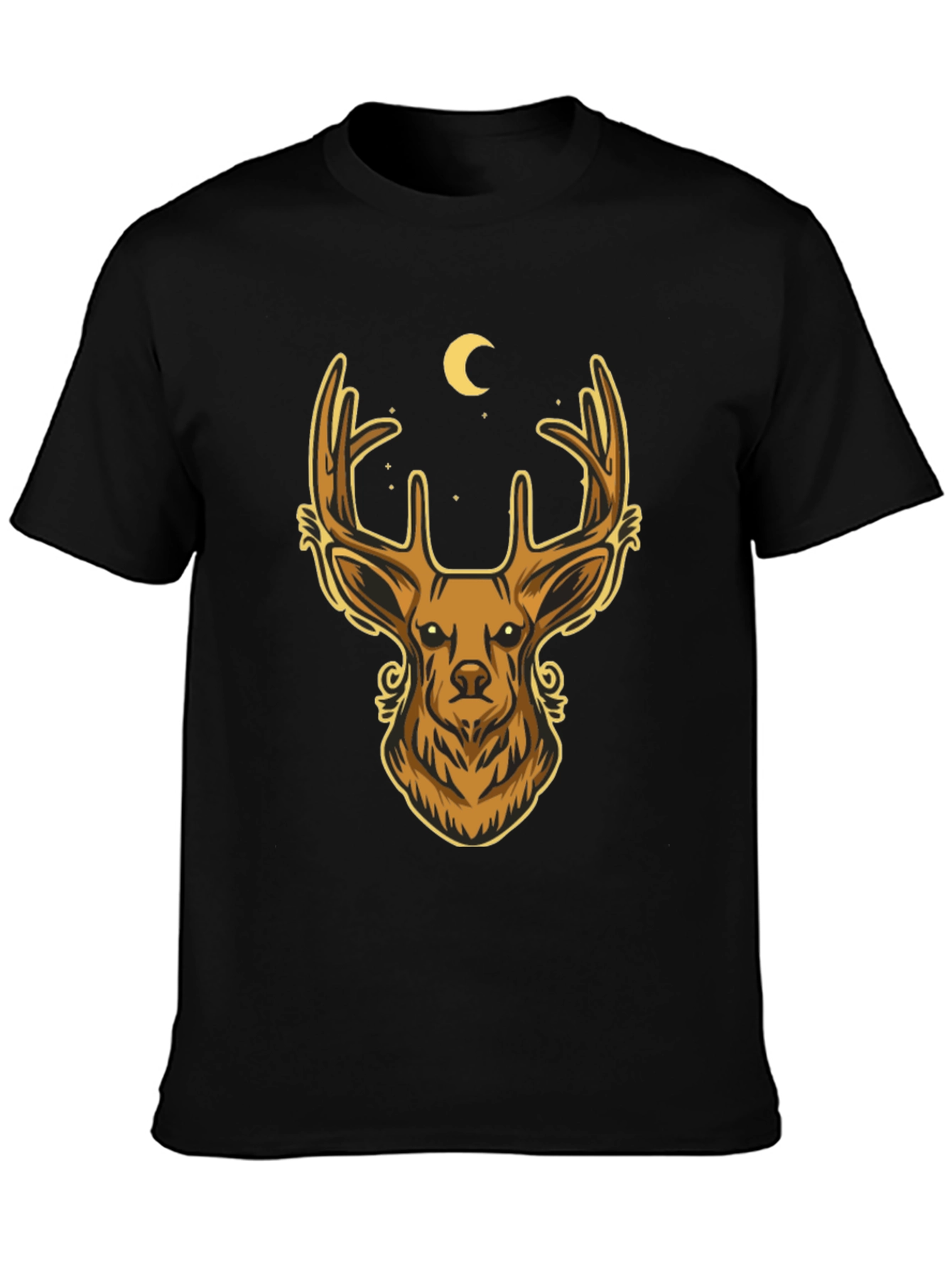 Camiseta Negra con Diseño de Ciervo Místico