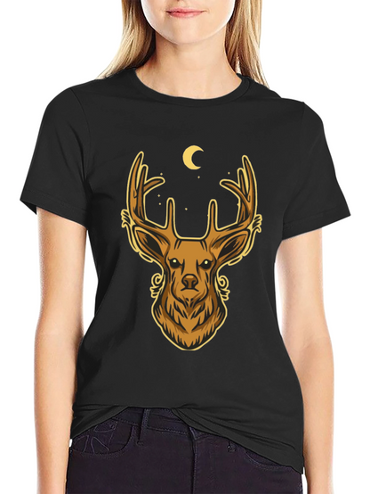 Camiseta Negra con Diseño de Ciervo Místico
