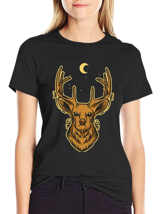 Camiseta Negra con Diseño de Ciervo Místico