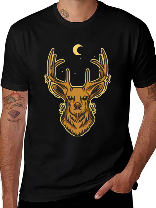 Camiseta Negra con Diseño de Ciervo Místico
