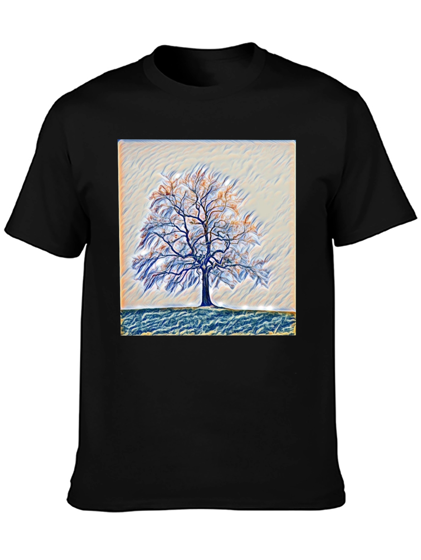 Camiseta Negra con Diseño de Árbol Abstracto