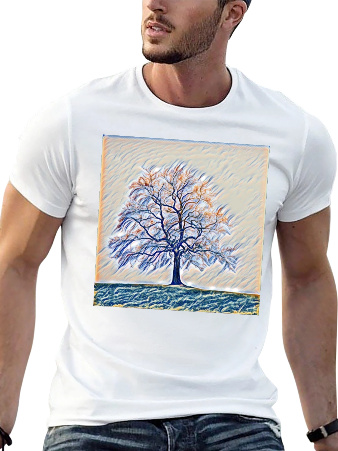 Camiseta Negra con Diseño de Árbol Abstracto