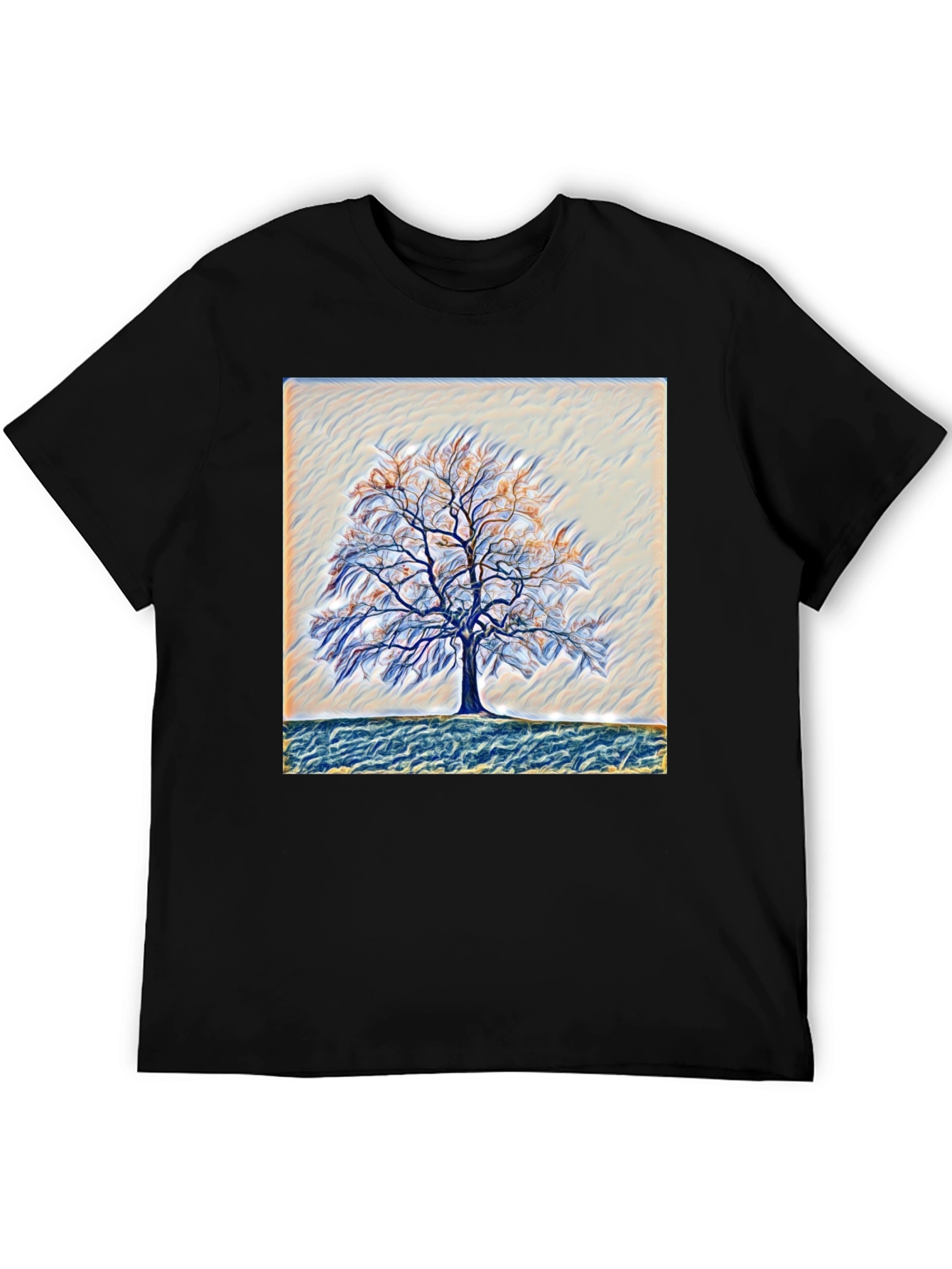 Camiseta Negra con Diseño de Árbol Abstracto