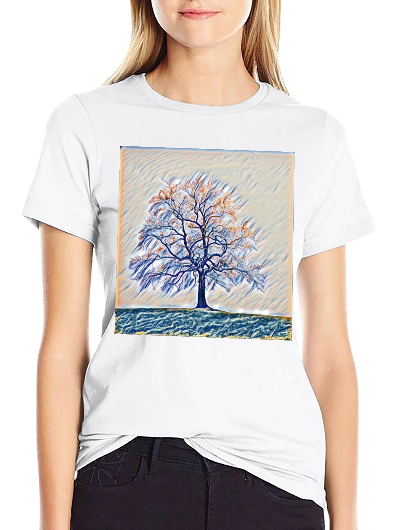 Camiseta Negra con Diseño de Árbol Abstracto