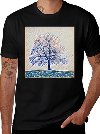 Camiseta Negra con Diseño de Árbol Abstracto