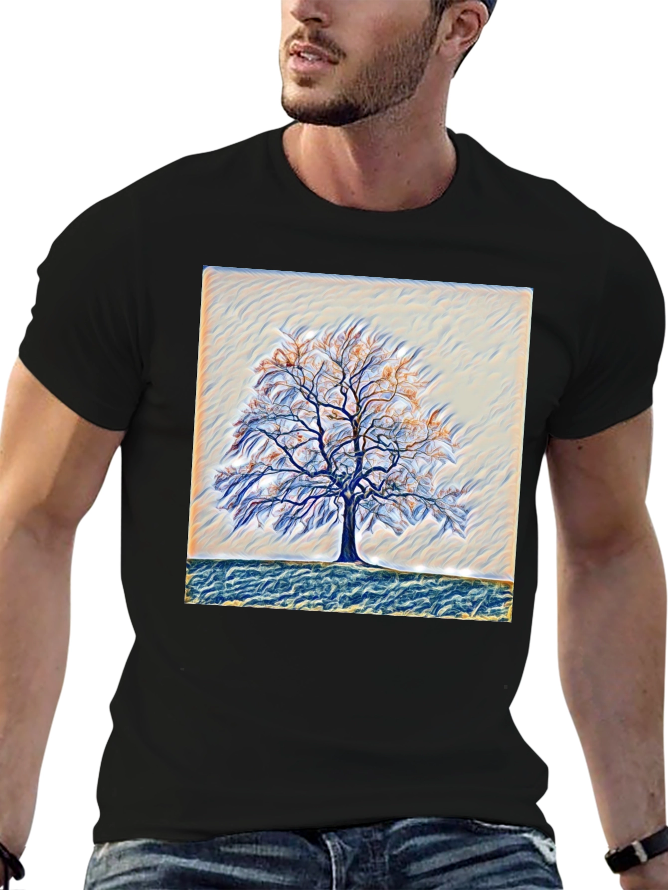Camiseta Negra con Diseño de Árbol Abstracto