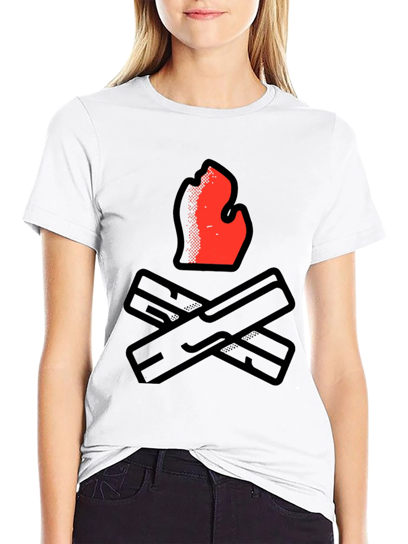 Camiseta Negra con Diseño de Fogata