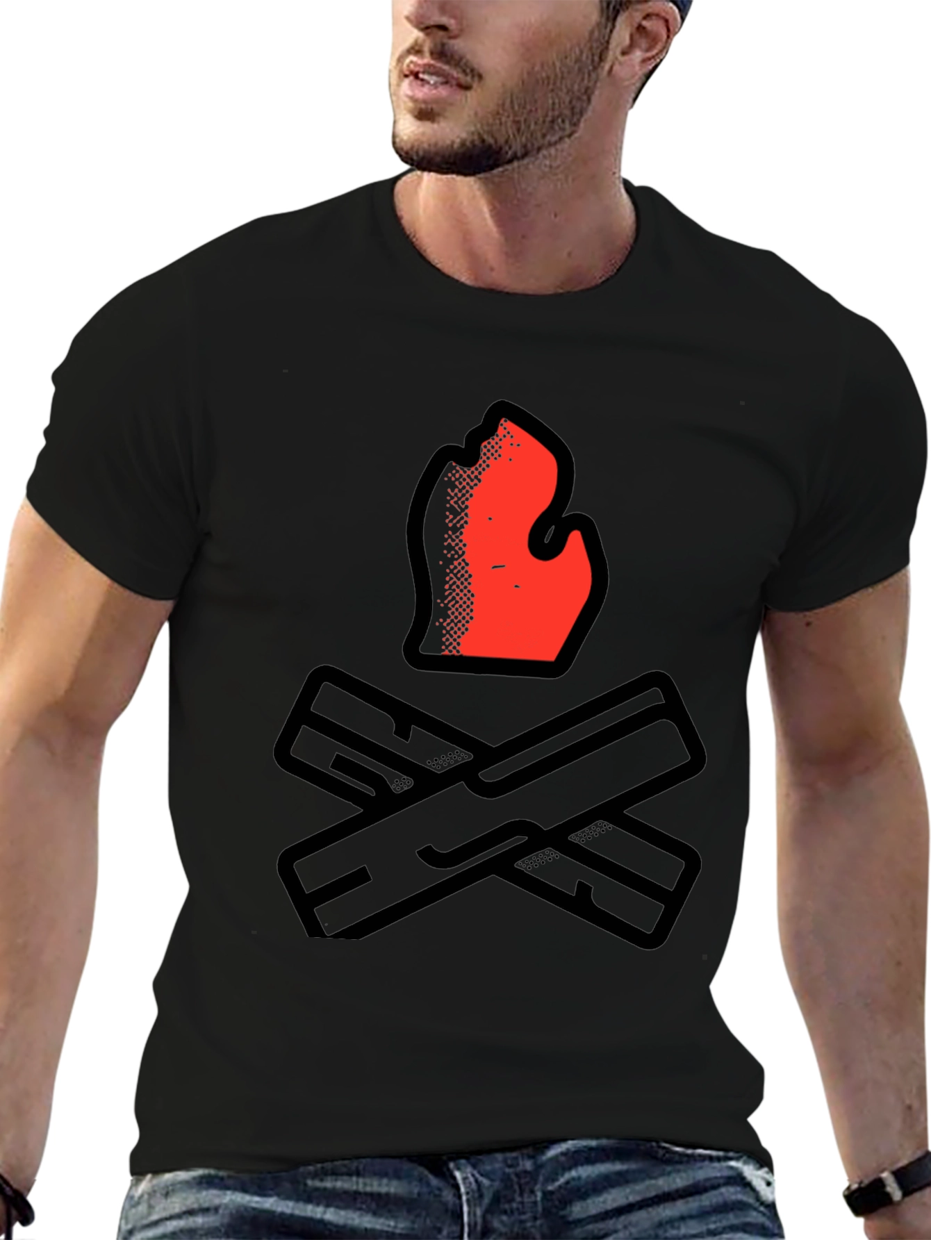 Camiseta Negra con Diseño de Fogata