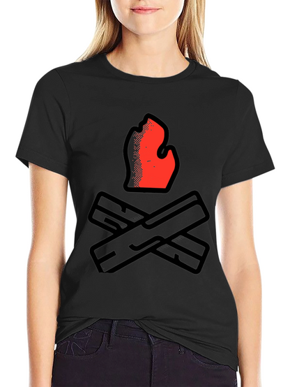 Camiseta Negra con Diseño de Fogata