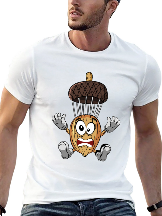 Camiseta Hombre Negra Estampado Divertido Bellota Paracaidista
