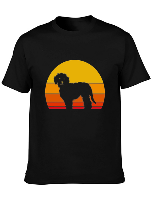 Camiseta Negra con Silueta de Perro y Atardecer Retro