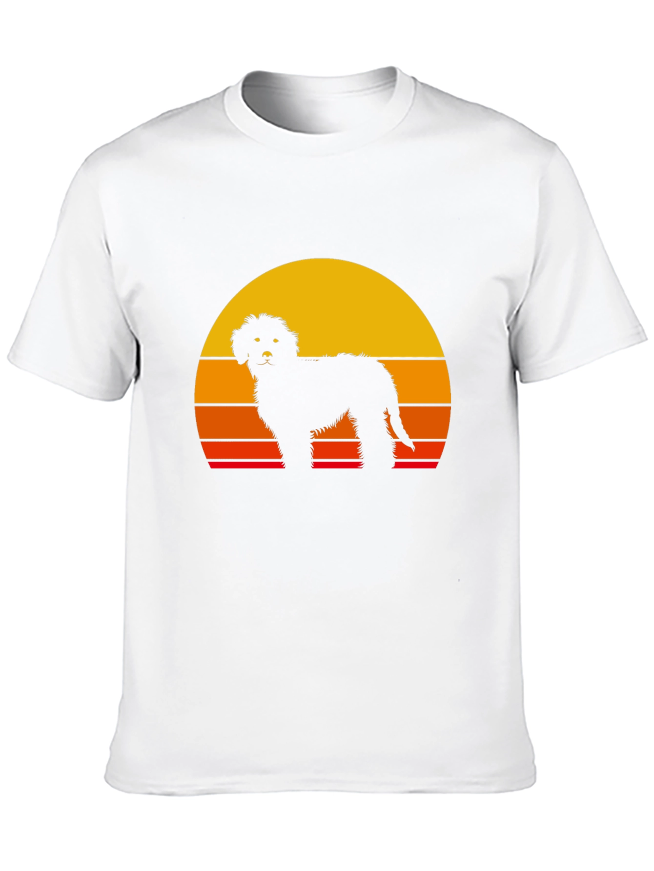 Camiseta Negra con Silueta de Perro y Atardecer Retro