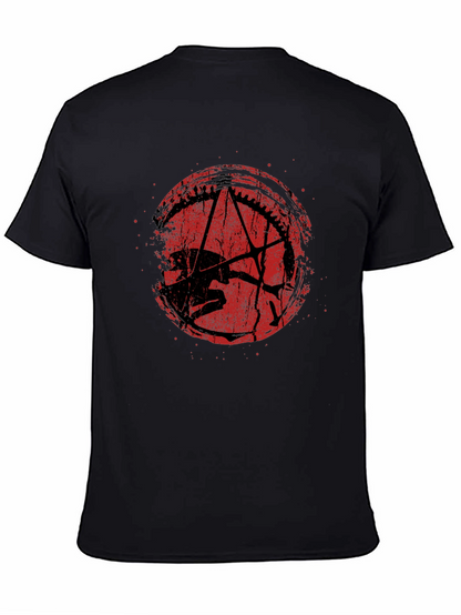 Camiseta Negra Estampado Grunge Rojo