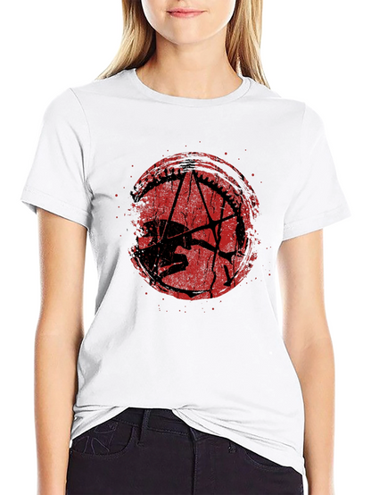 Camiseta Negra Estampado Grunge Rojo
