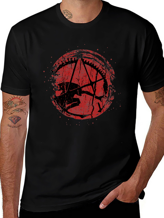 Camiseta Negra Estampado Grunge Rojo