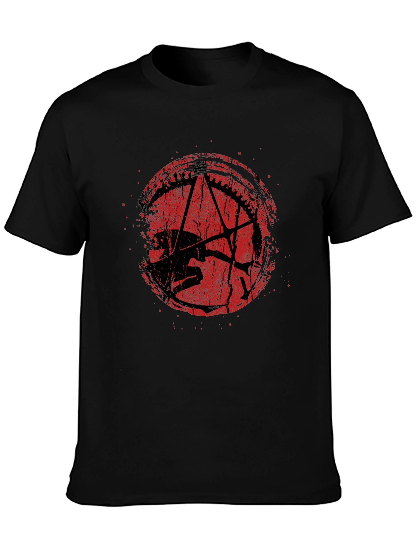 Camiseta Negra Estampado Grunge Rojo