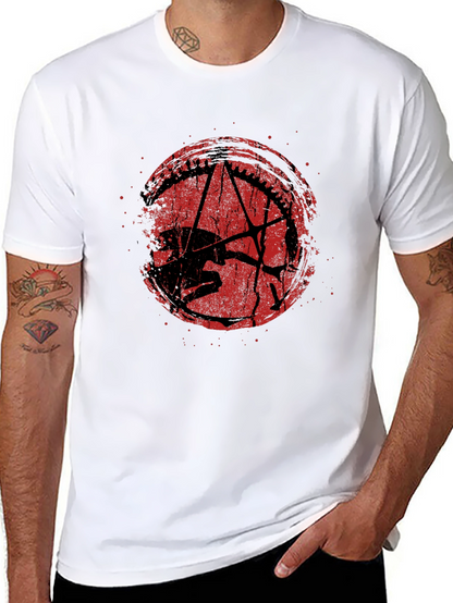 Camiseta Negra Estampado Grunge Rojo