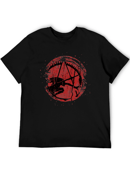 Camiseta Negra Estampado Grunge Rojo