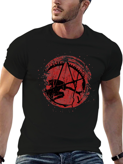 Camiseta Negra Estampado Grunge Rojo