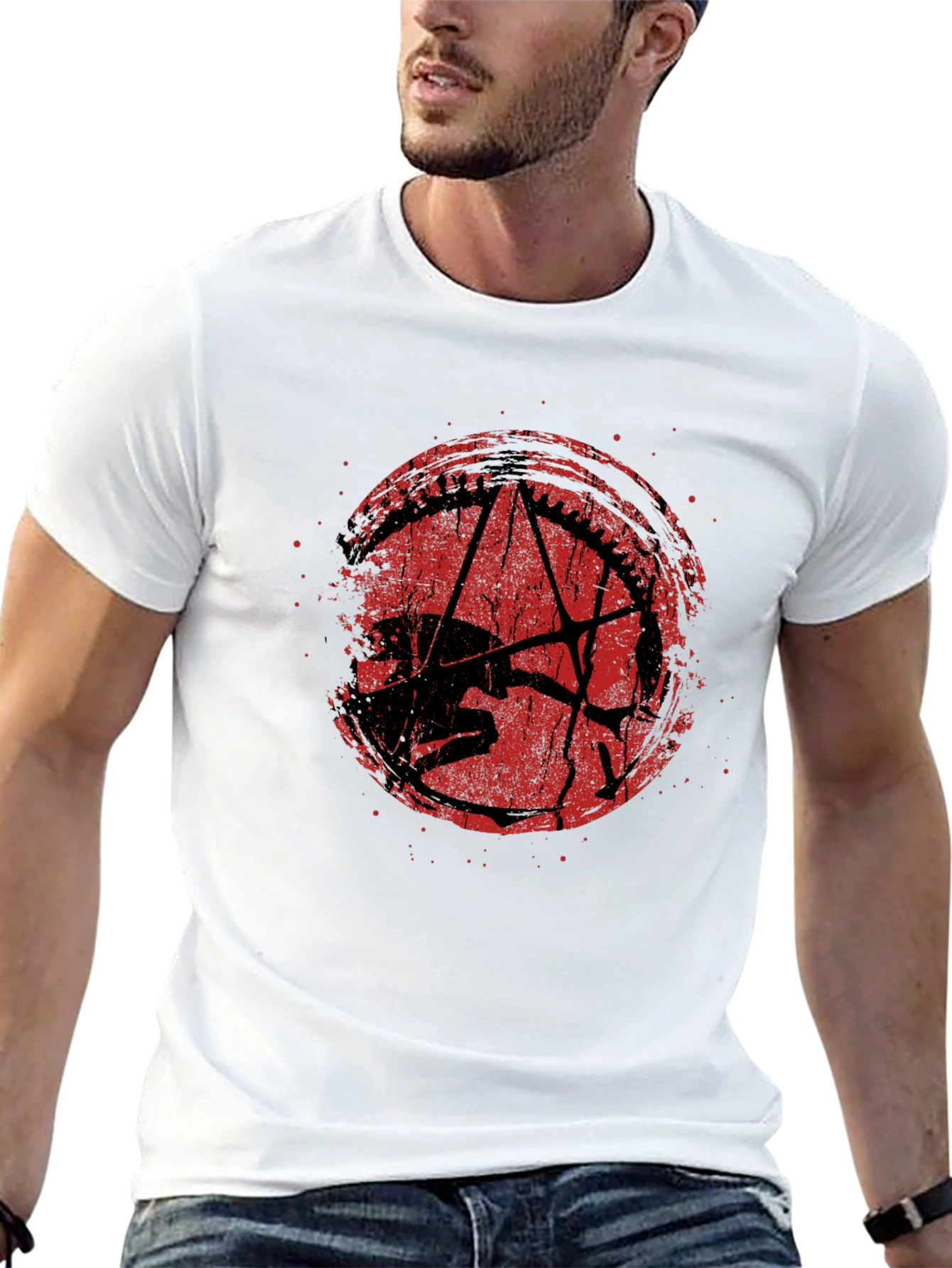 Camiseta Negra Estampado Grunge Rojo
