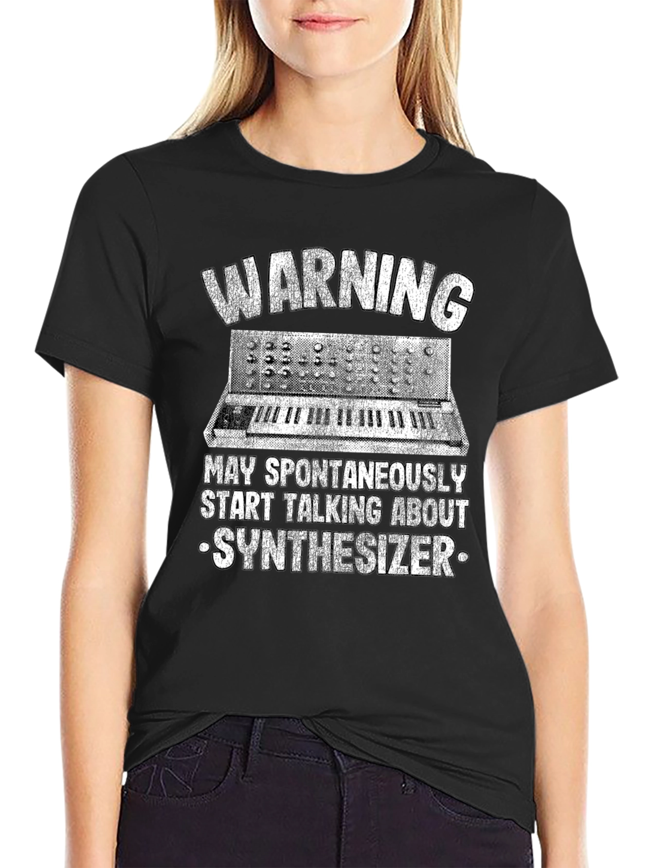 Camiseta Negra: Advertencia - Sintetizador