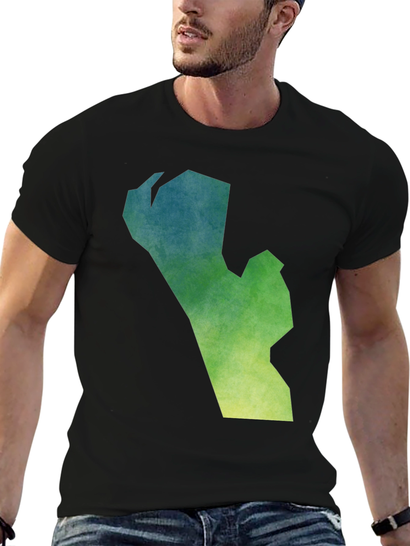 Camiseta Negra con Diseño Abstracto Degradado