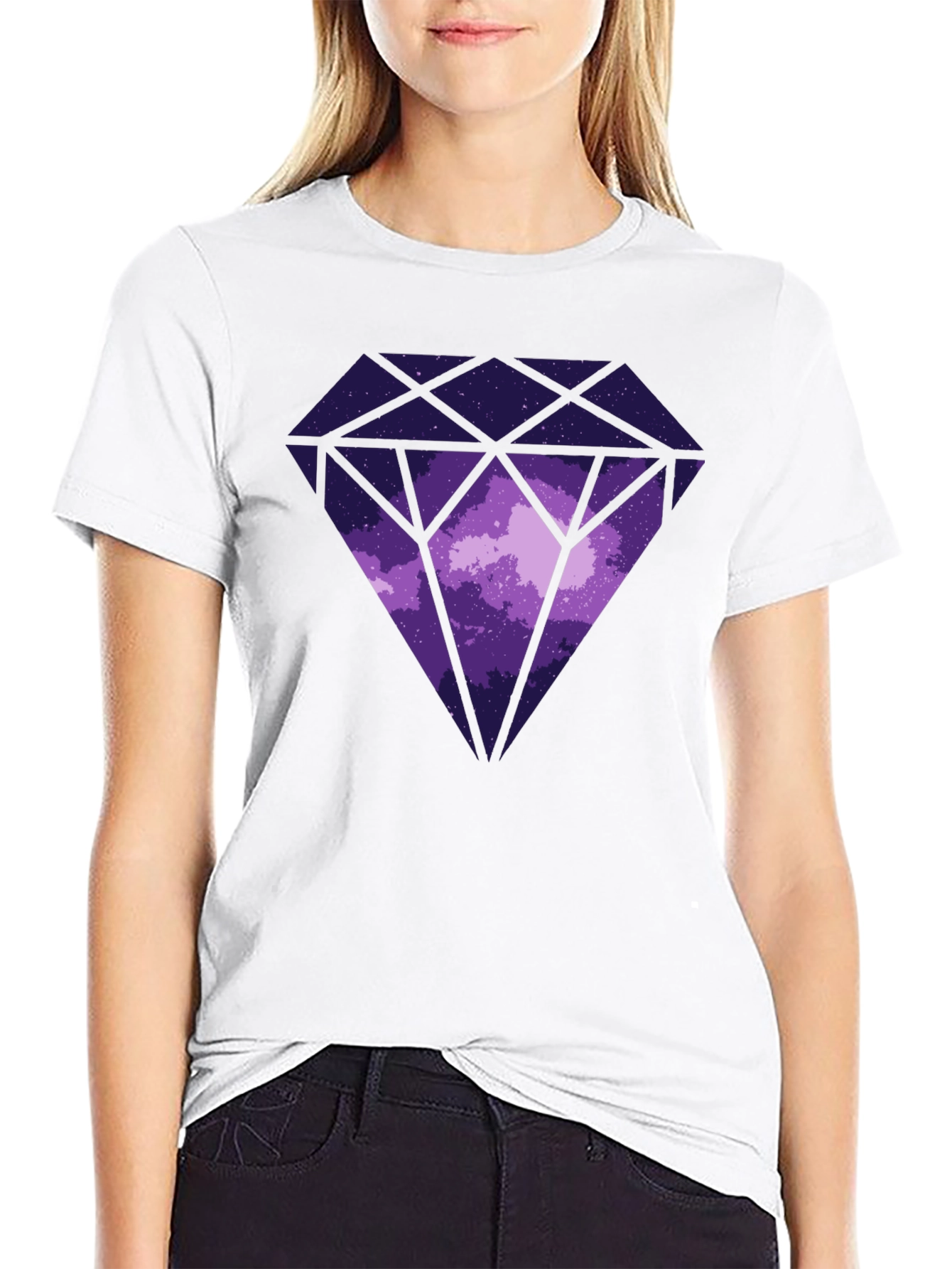 Camiseta Negra con Diseño de Diamante Cósmico