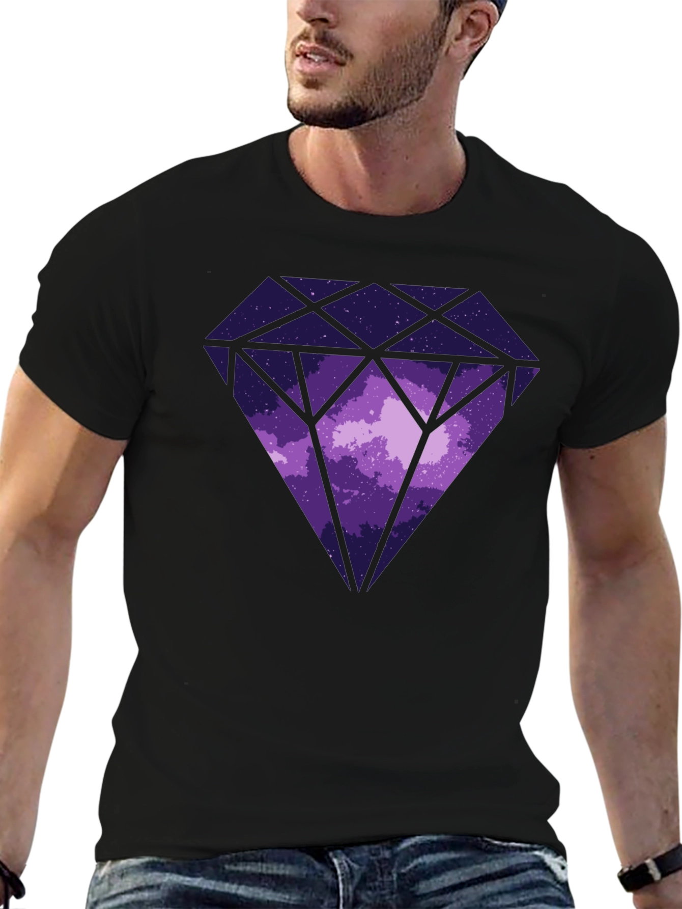 Camiseta Negra con Diseño de Diamante Cósmico