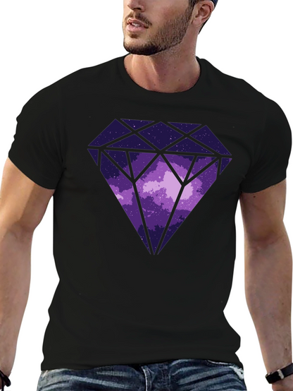 Camiseta Negra con Diseño de Diamante Cósmico