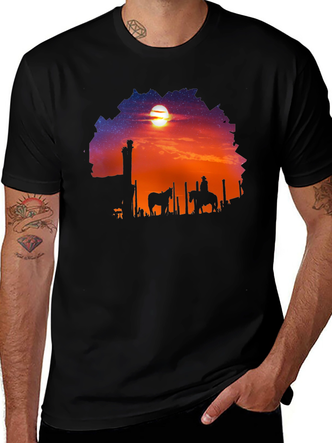 Camiseta Negra Sunset Vaquero